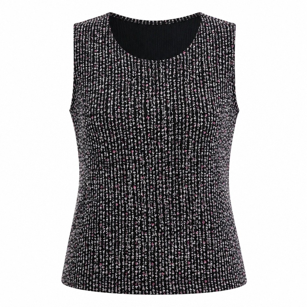 Softwear by Mark Singer Womens Black Pink Abstract Knit Tank Top Shell Large